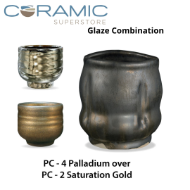 Palladium PC-04 over Saturation Gold PC-02 Pottery Cone 5 Glaze Combination